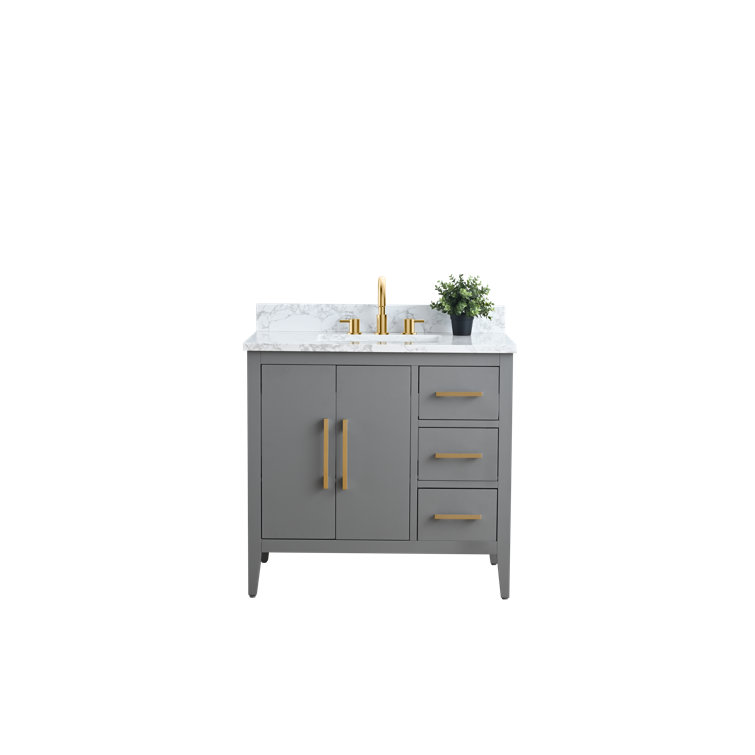Cashmere Gray Poplar Wood Single Sink Bathroom Vanity with Engineered Marble Top