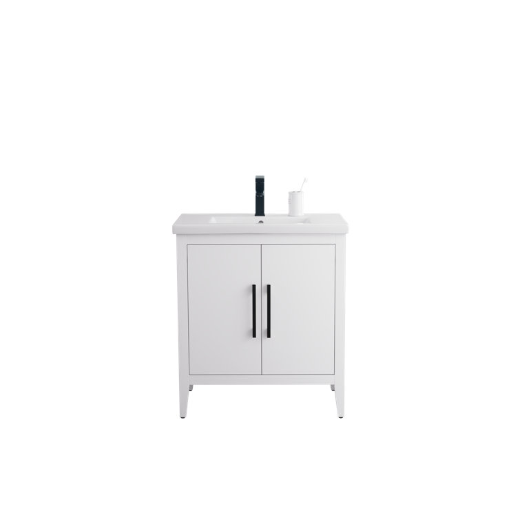 30" White Freestanding Bathroom Vanity with Ceramic Top