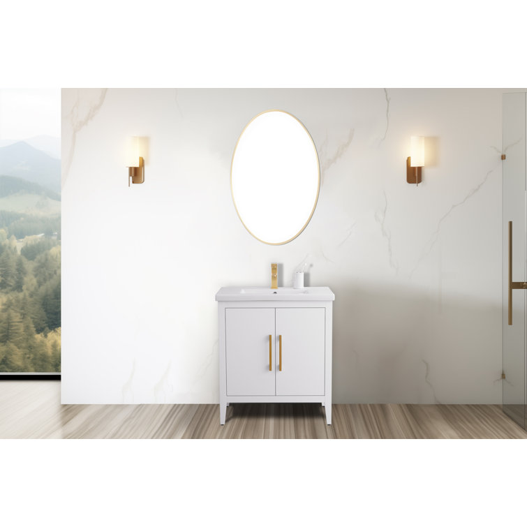 White Poplar Wood 30" Single Vanity with Golden Brushed Accents