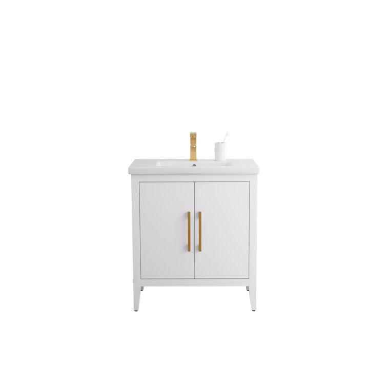 White Poplar Wood 30" Single Vanity with Golden Brushed Accents