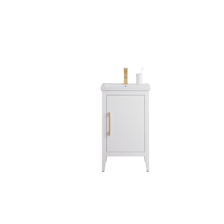 White and Golden Brushed Single Bathroom Vanity with Ceramic Top