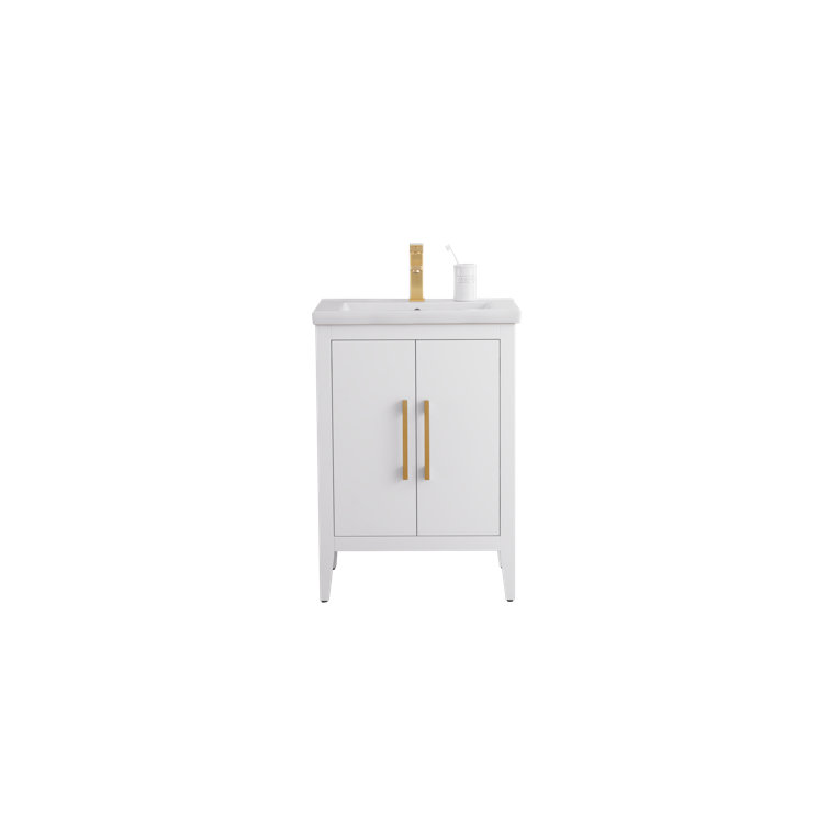24" White Single Sink Bathroom Vanity with Gold Hardware