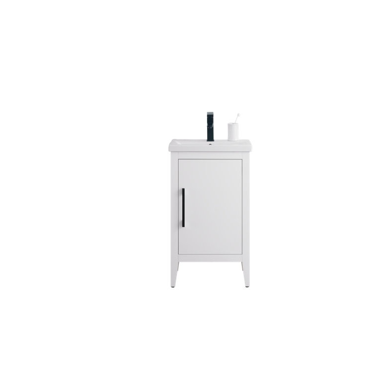 White and Golden Brushed Single Bathroom Vanity with Ceramic Top