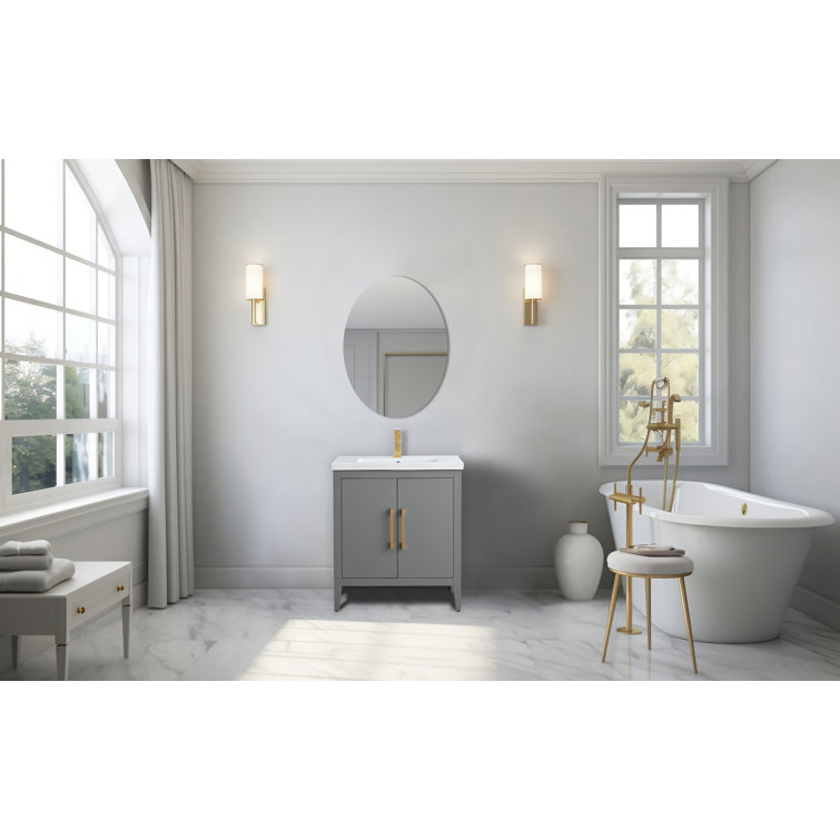 30" Cashmere Gray Single Sink Bathroom Vanity with Ceramic Top