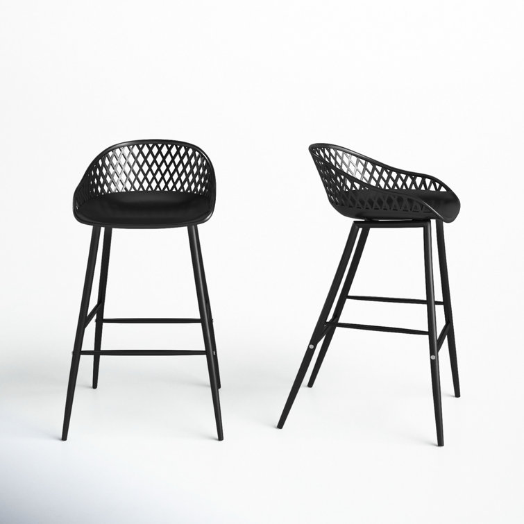 Black Powder Coated Aluminum Patio Bar Stools, Set of 2