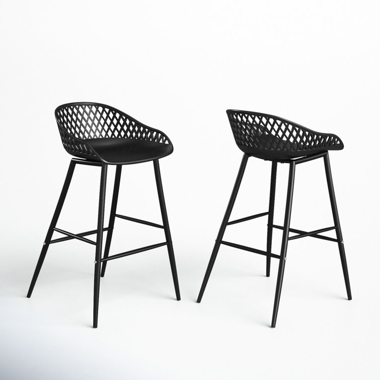 Black Powder Coated Aluminum Patio Bar Stools, Set of 2