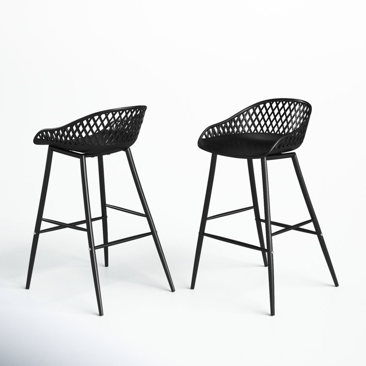 Black Powder Coated Aluminum Patio Bar Stools, Set of 2