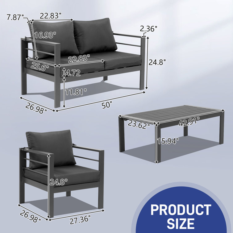 Dark Gray Aluminum 4-Person Outdoor Seating Group with Cushions