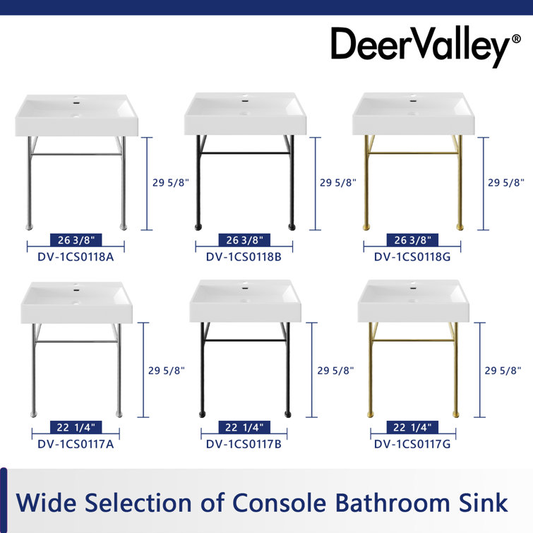 Rectangular 30 Inch White Ceramic Console Sink with Silver Legs
