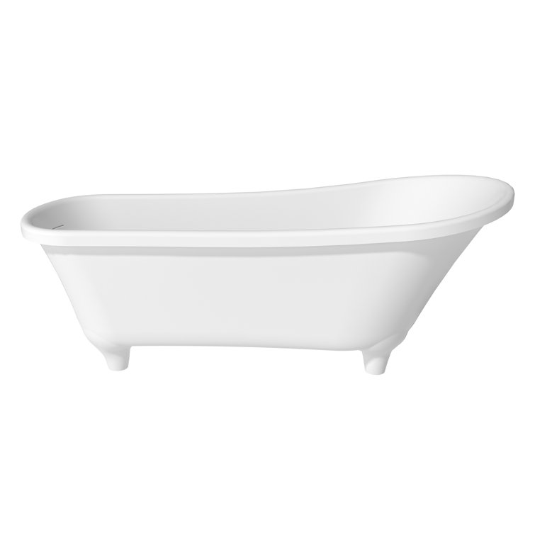 67.72" White Solid Surface Freestanding Soaking Bathtub