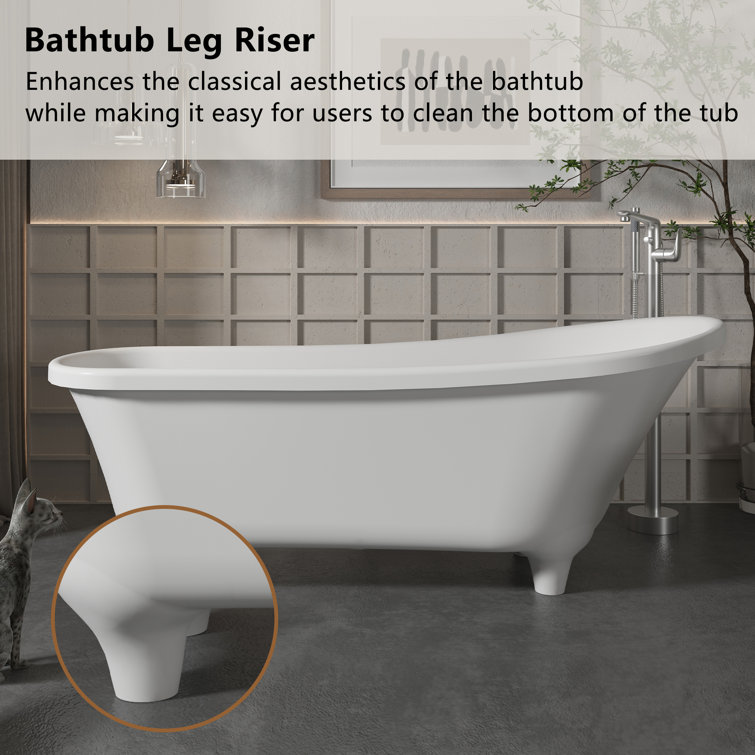 67.72" White Solid Surface Freestanding Soaking Bathtub