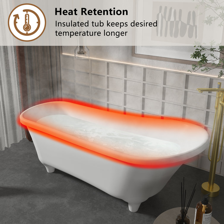 67.72" White Solid Surface Freestanding Soaking Bathtub