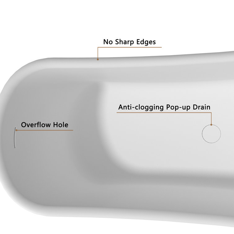 67.72" White Solid Surface Freestanding Soaking Bathtub