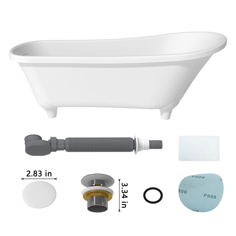 67.72" White Solid Surface Freestanding Soaking Bathtub