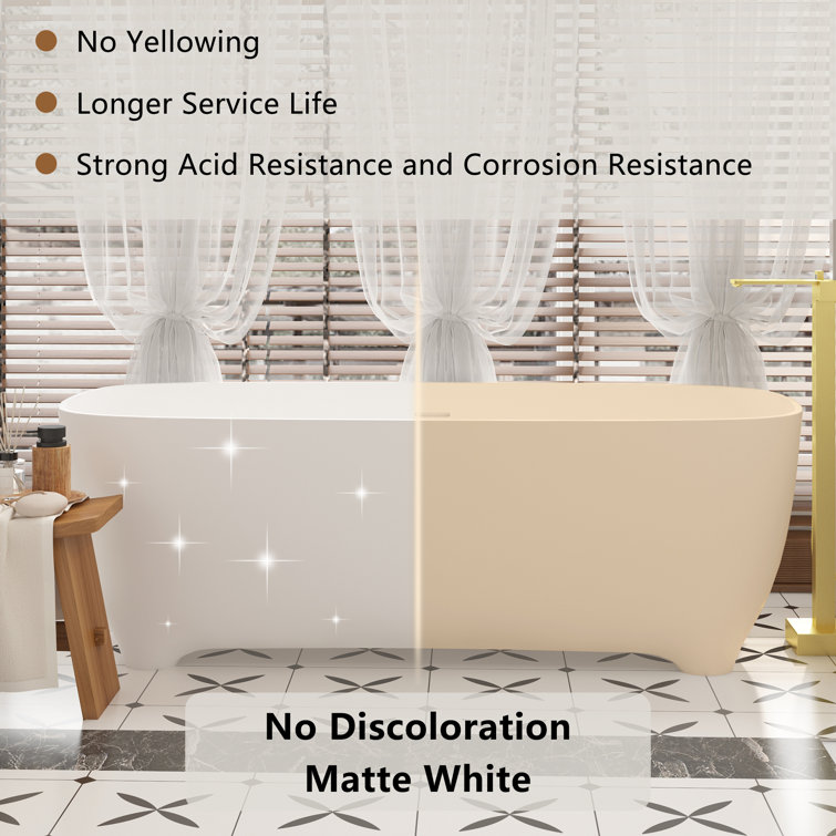 67" White Solid Surface Freestanding Soaking Bathtub