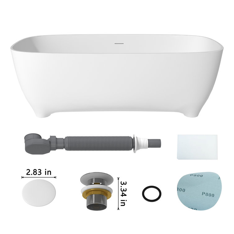 67" White Solid Surface Freestanding Soaking Bathtub