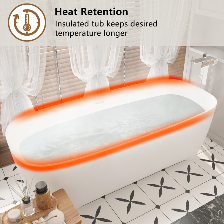 67" White Solid Surface Freestanding Soaking Bathtub