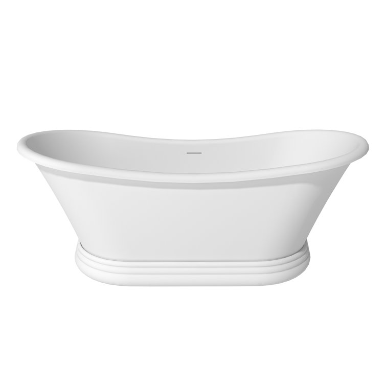 67" Matte White Stone Resin Freestanding Soaking Bathtub