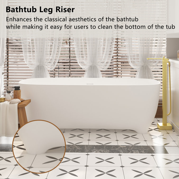 67" White Solid Surface Freestanding Soaking Bathtub