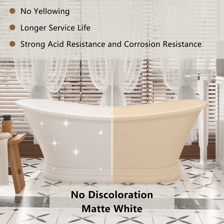 67" Matte White Stone Resin Freestanding Soaking Bathtub