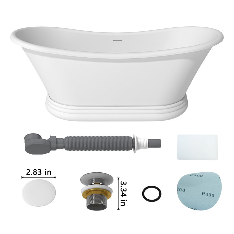 67" Matte White Stone Resin Freestanding Soaking Bathtub