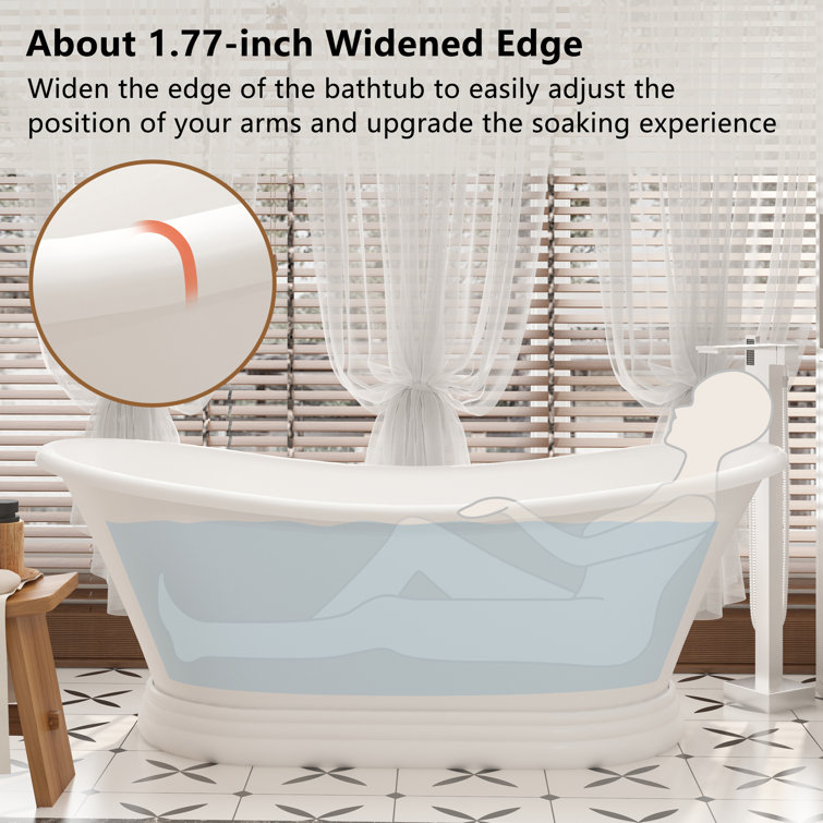 67" Matte White Stone Resin Freestanding Soaking Bathtub