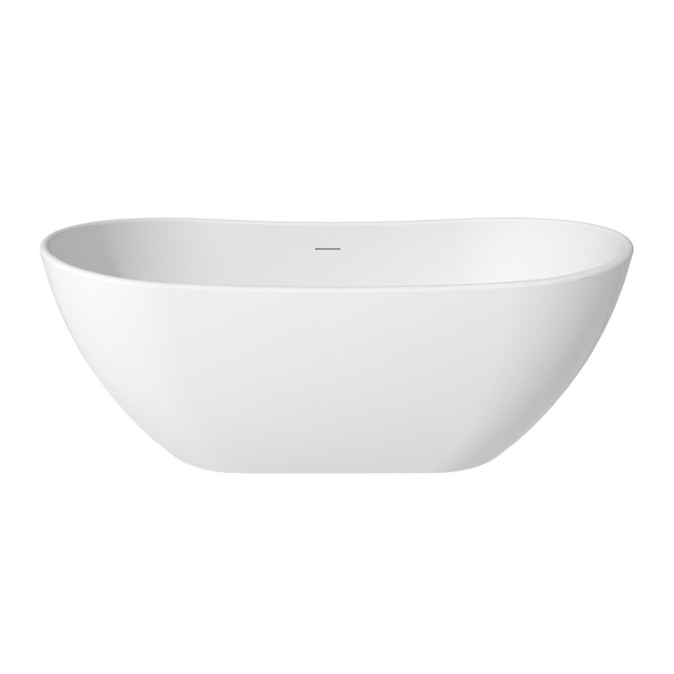 65'' White Solid Surface Freestanding Soaking Bathtub