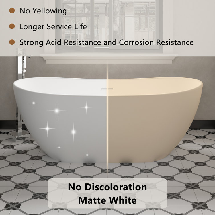 65'' White Solid Surface Freestanding Soaking Bathtub