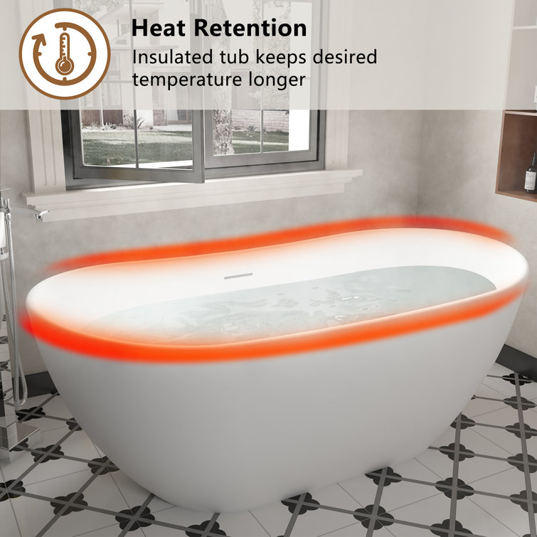 65'' White Solid Surface Freestanding Soaking Bathtub