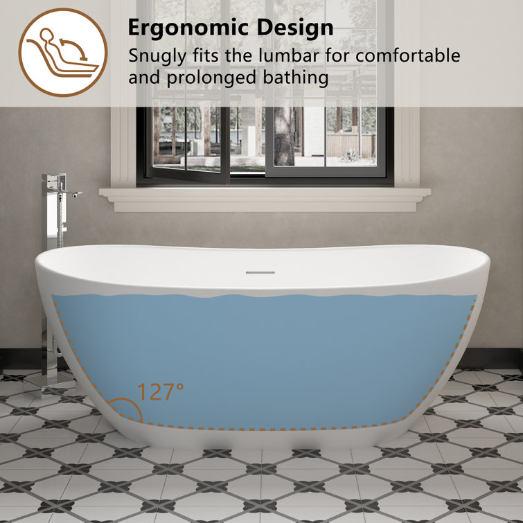 65'' White Solid Surface Freestanding Soaking Bathtub