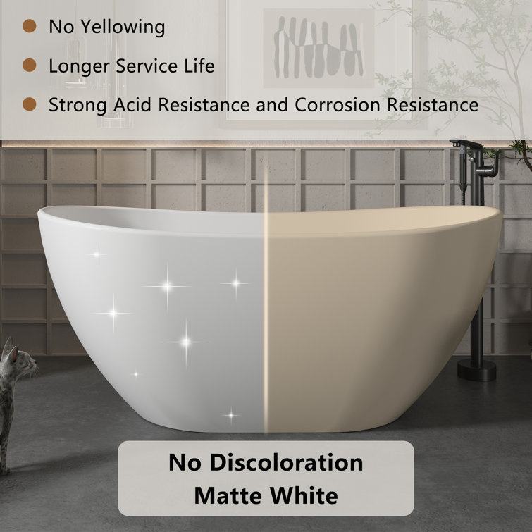 71.46'' Matte White Solid Surface Freestanding Soaking Bathtub