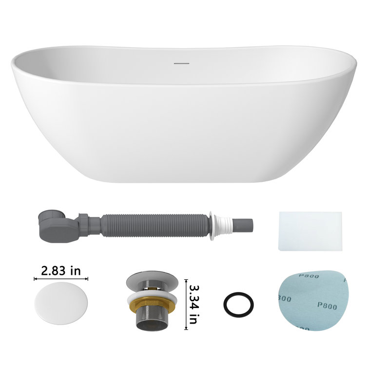 71.46'' Matte White Solid Surface Freestanding Soaking Bathtub