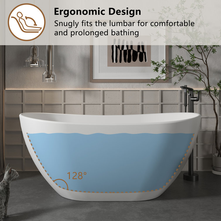 71.46'' Matte White Solid Surface Freestanding Soaking Bathtub