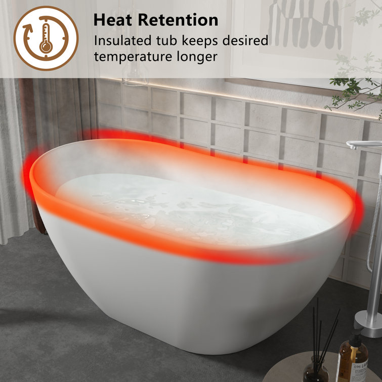 71.46'' Matte White Solid Surface Freestanding Soaking Bathtub