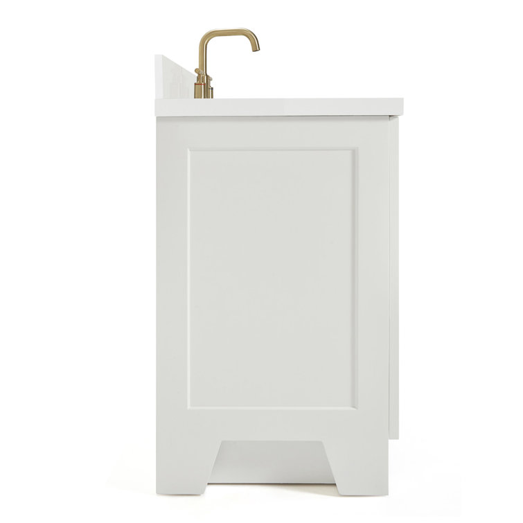 White Quartz Top Single Sink Bathroom Vanity with Brass Hardware