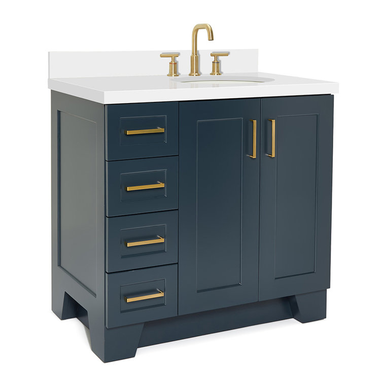 Midnight Blue 37" Single Bathroom Vanity with White Quartz Top