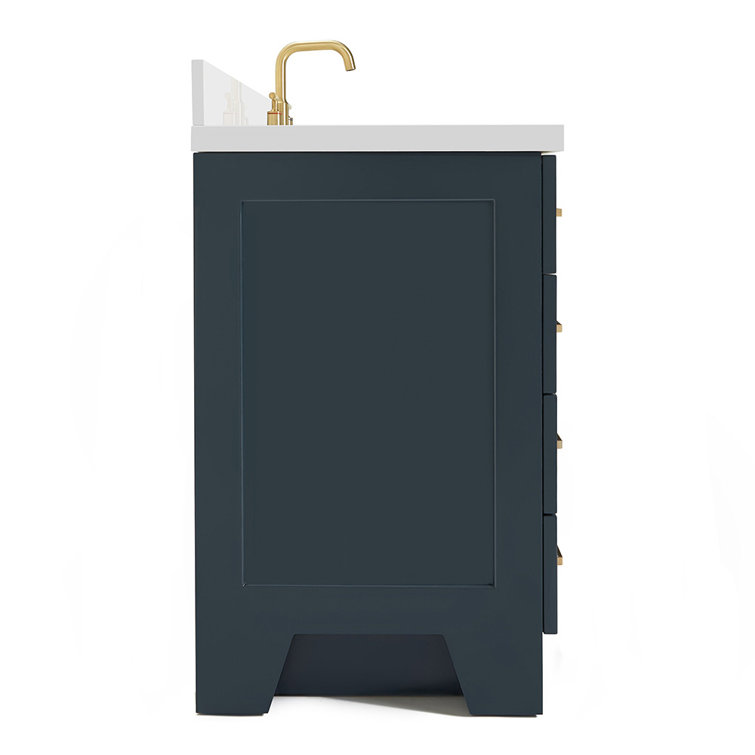 Midnight Blue 37" Single Bathroom Vanity with White Quartz Top