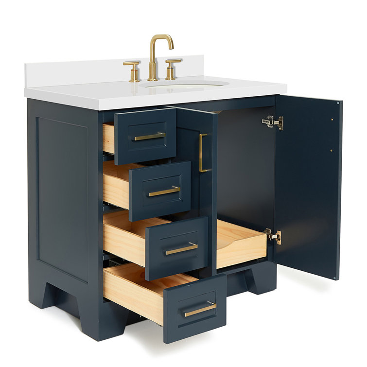 Midnight Blue 37" Single Bathroom Vanity with White Quartz Top