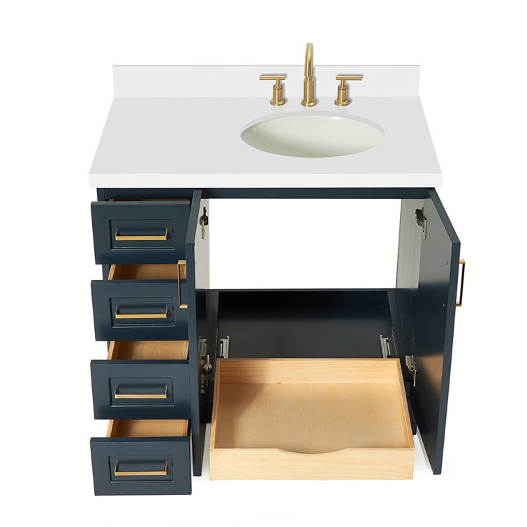 Midnight Blue 37" Single Bathroom Vanity with White Quartz Top