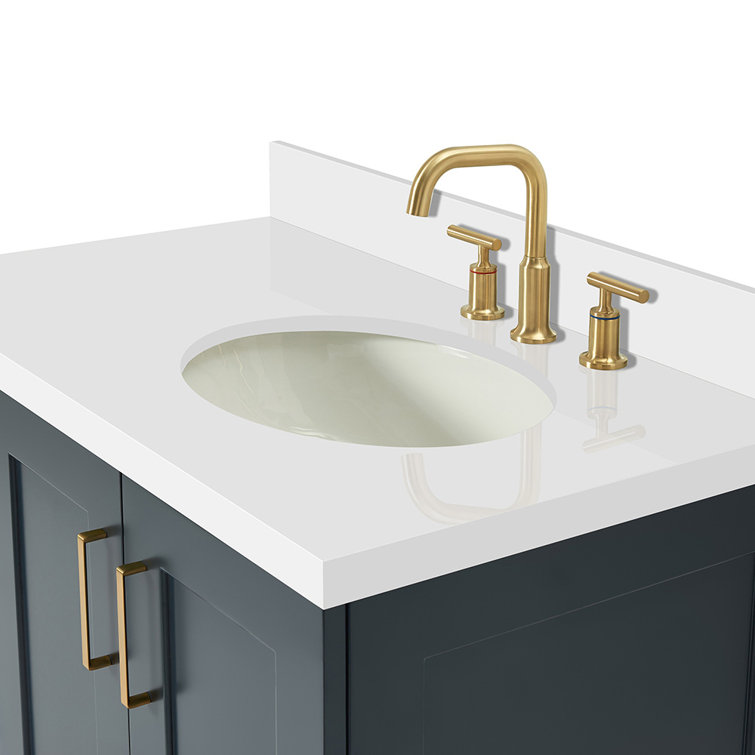 Midnight Blue 37" Single Bathroom Vanity with White Quartz Top