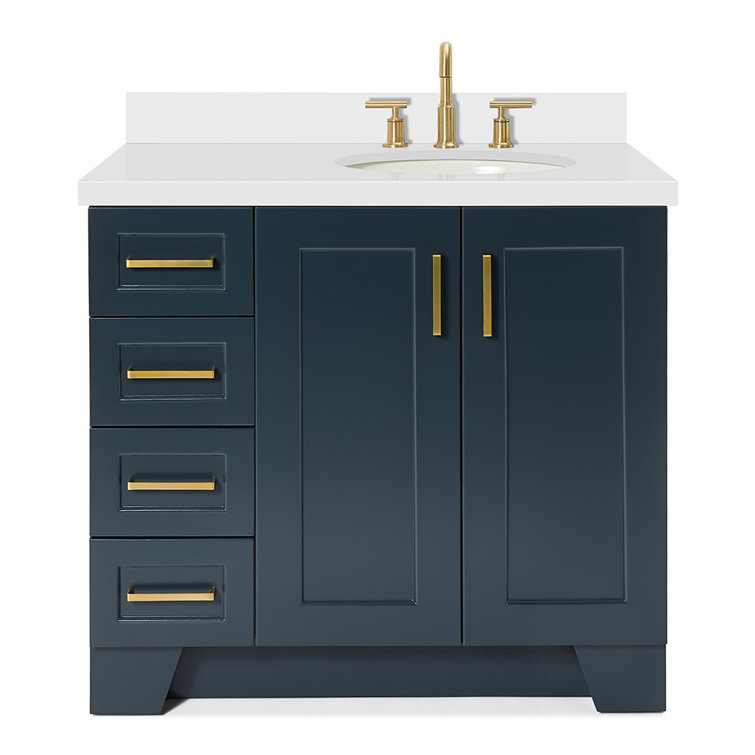 Midnight Blue 37" Single Bathroom Vanity with White Quartz Top