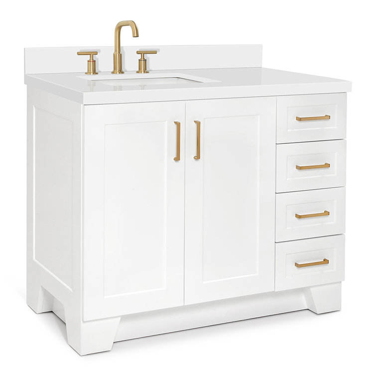 Taylor 43" White Quartz Single Sink Bathroom Vanity with Brass Hardware