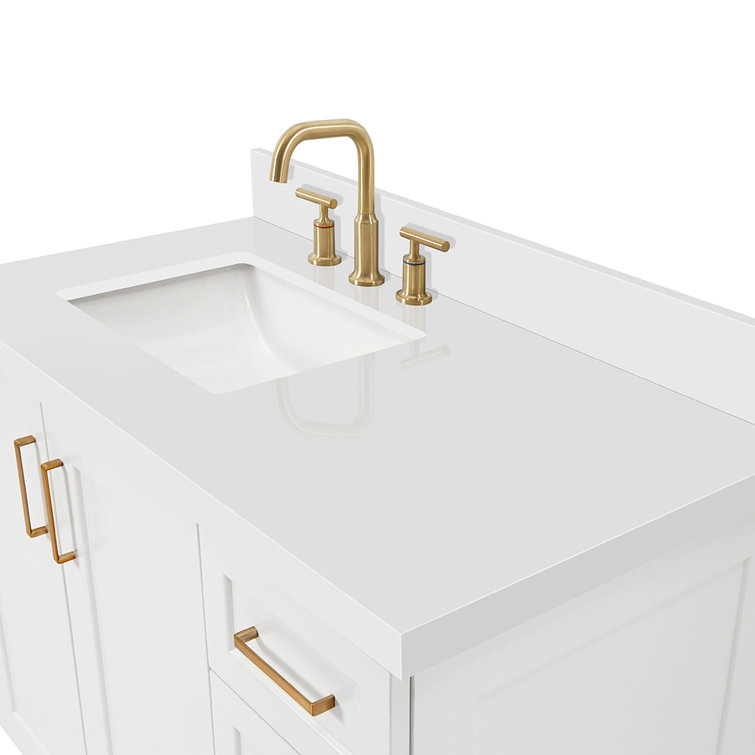 Taylor 43" White Quartz Single Sink Bathroom Vanity with Brass Hardware