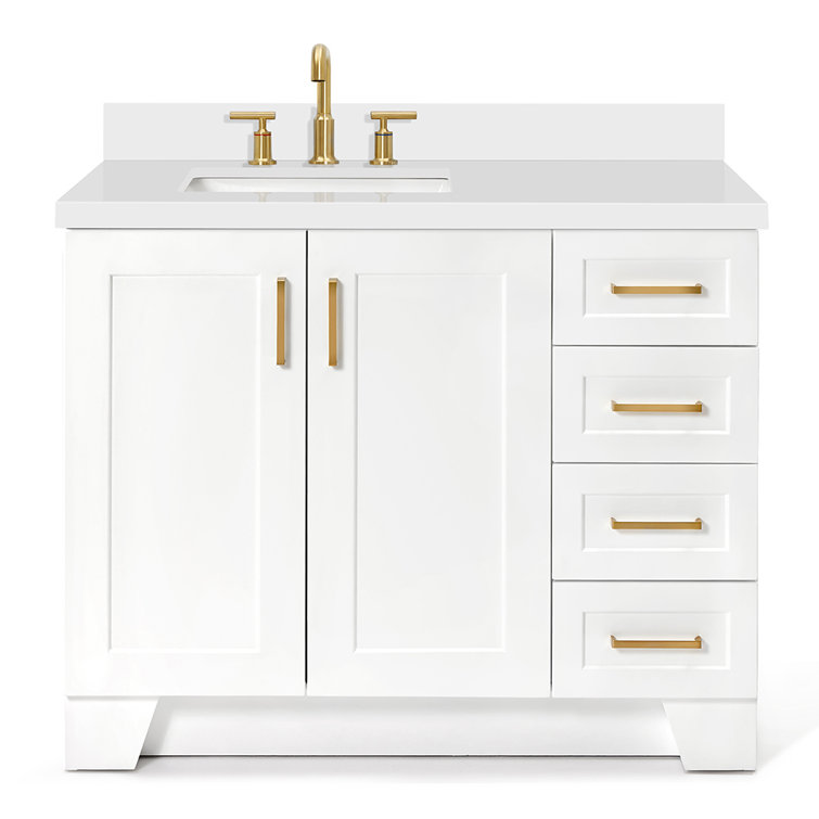 Taylor 43" White Quartz Single Sink Bathroom Vanity with Brass Hardware