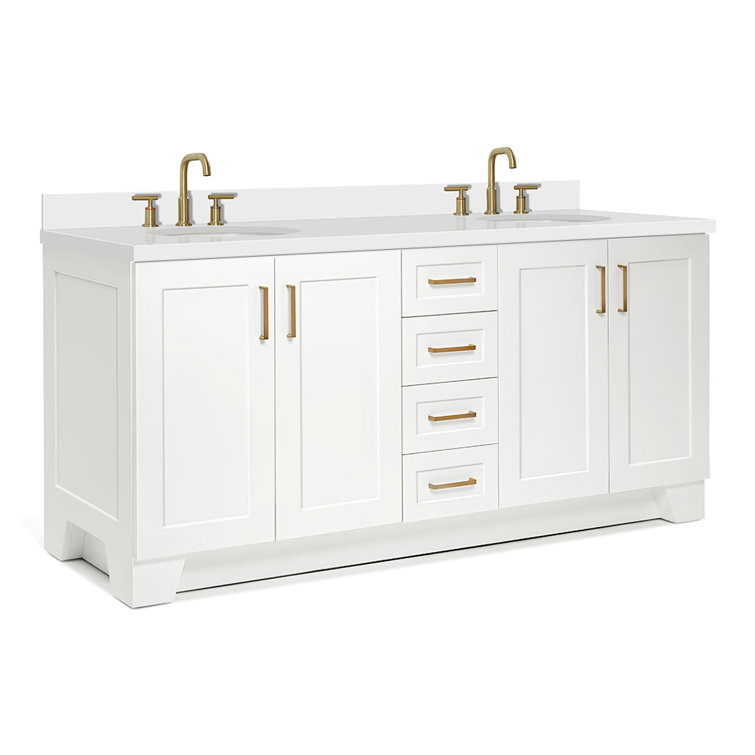 White Double Freestanding Bathroom Vanity with Quartz Top