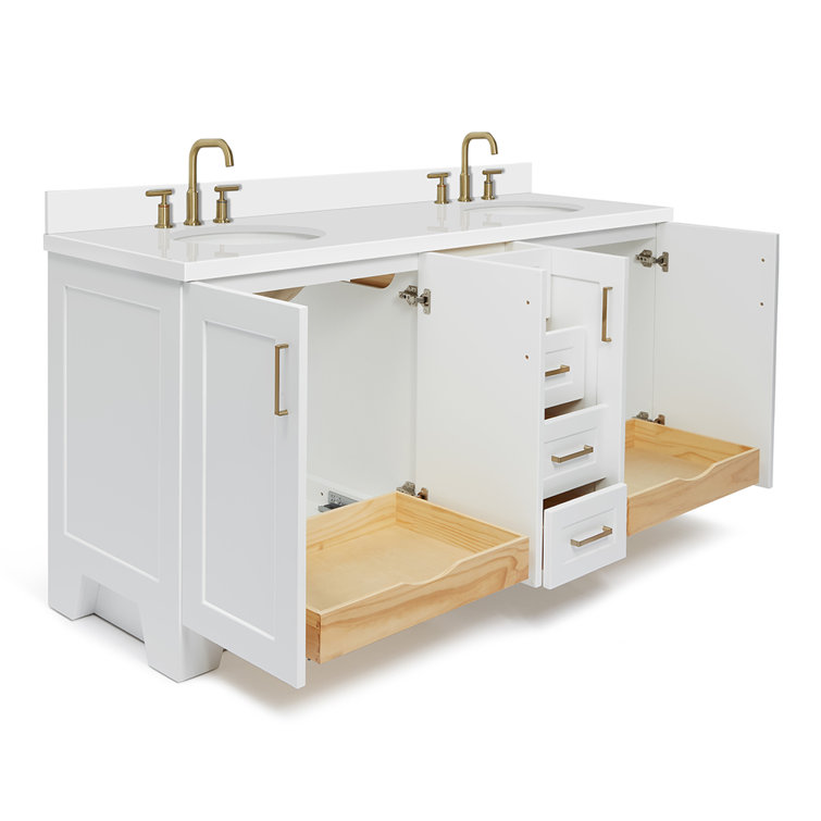 White Double Freestanding Bathroom Vanity with Quartz Top