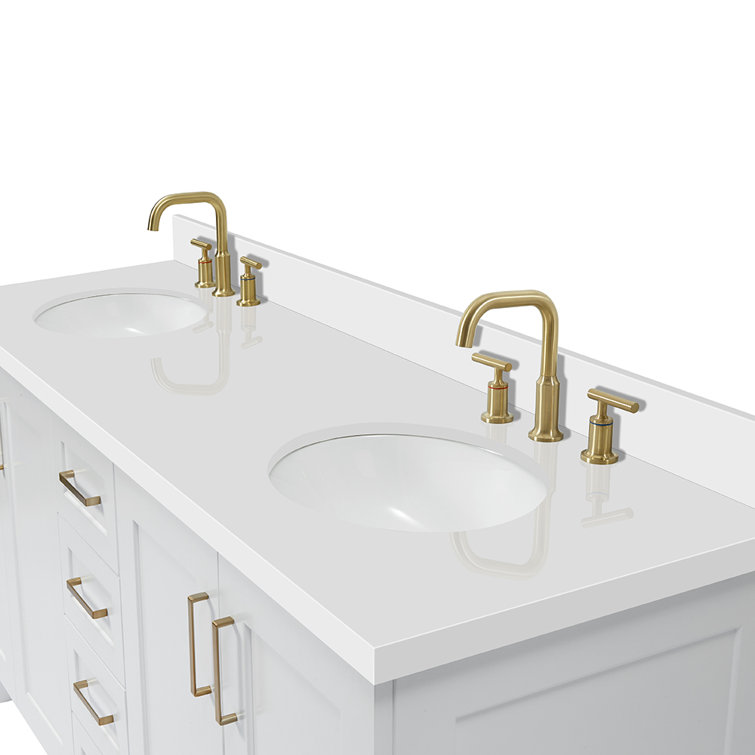 White Double Freestanding Bathroom Vanity with Quartz Top