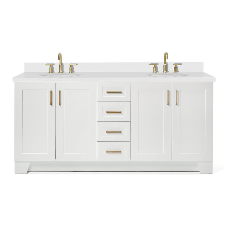 White Double Freestanding Bathroom Vanity with Quartz Top
