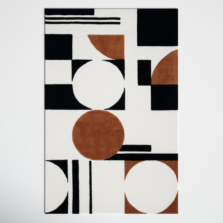 Antoni Black and Brown Geometric Wool Rug 5' x 8'