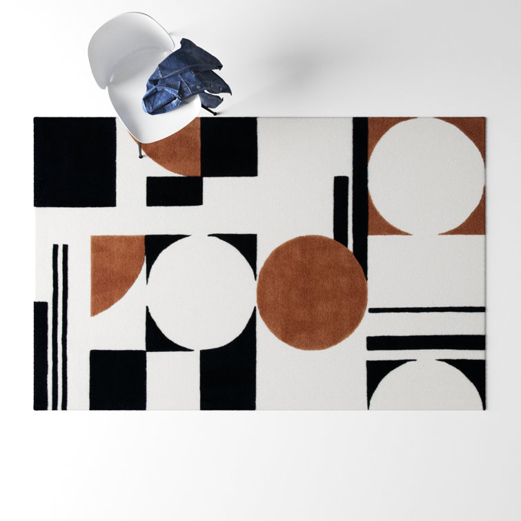 Antoni Black and Brown Geometric Wool Rug 5' x 8'